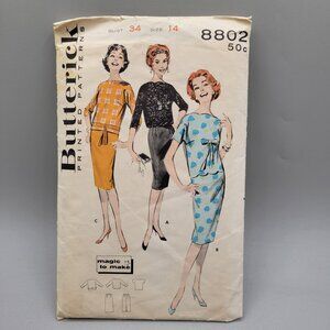 Butterick 1960s Misses Magic To Make Sewing Pattern Two Piece Dress 8802 Size 14
